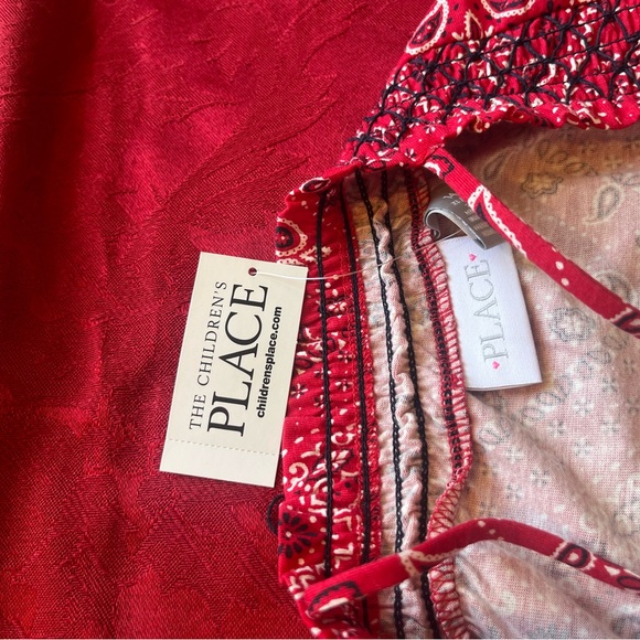 Girls’ soft summer dress for a play date or a pool. Red with white & blue prints - Picture 4 of 7